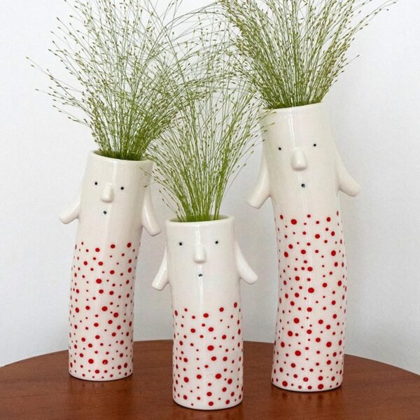 Red Ceramic Vase Set of 3 - Funky Home Decor for Shelves, Tables & Gifts