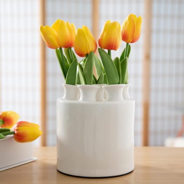 White Ceramic Tulip Vase - Modern Home Decor for Tables, Shelves & Gifts