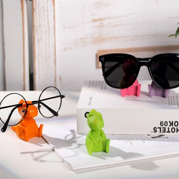 Dinosaur Glasses Holder Set - 4 Colorful Resin Organizers for Nightstands & Desks